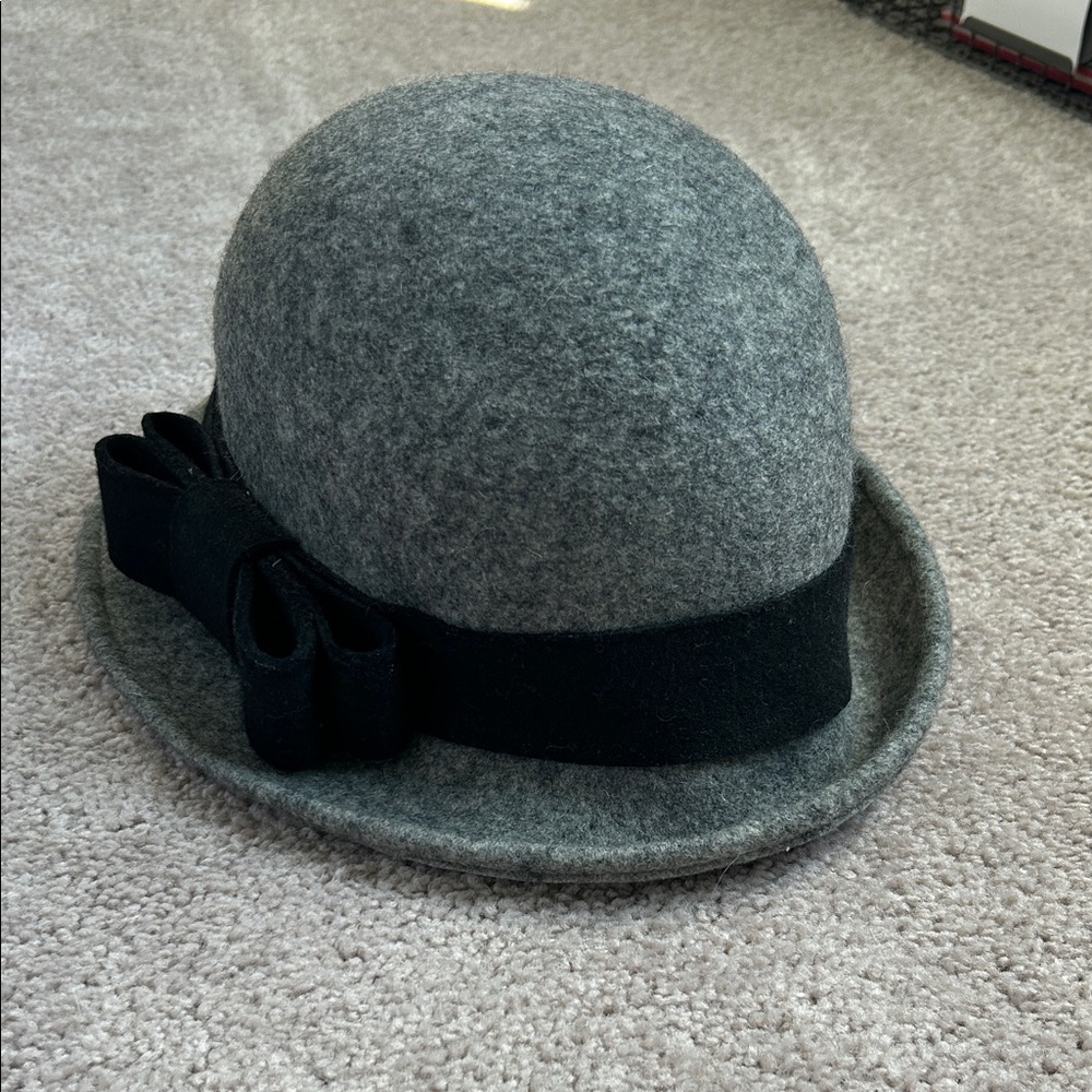 White House Black Market Felt Bowler Hat with Black Ribbon